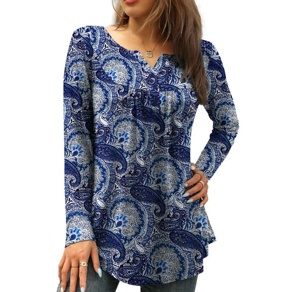 FOLUNSI Womens Plus Size Tunic Tops Long Sleeve Casual Floral Henley Shirts M-4XL