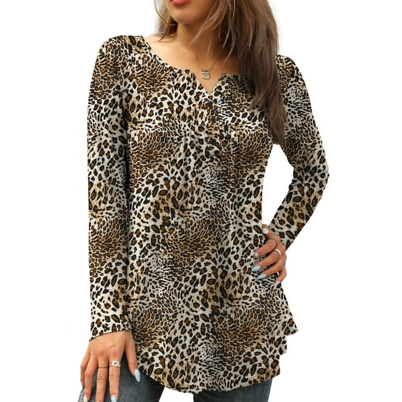 FOLUNSI Womens Plus Size Tunic Tops Long Sleeve Casual Floral Henley Shirts M-4XL