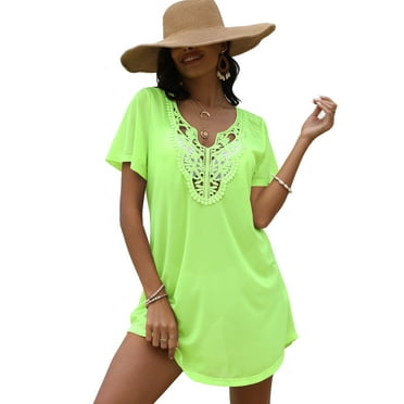 FOLUNSI Womens Plus size Swimsuit Cover Ups V Neck Lace Crochet Summer Bikini Beach Cover ups Dress for Swimwear S-3XL