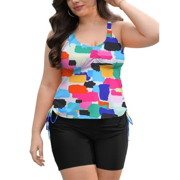FOLUNSI Womens Plus size Tankini Swimsuits Two Piece Tummy Control Bathing with Shorts Athletic Swimwear 0XL-5XL