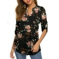 thumbnail image 1 of FOLUNSI Womens Tunic Tops 3/4 Roll Sleeve Floral Printed V Neck Blouses Long Sleeve Shirts for Women, 1 of 5