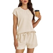 FOLUNSI Womens Two Piece Lounge Set Casual Cap Sleeve Bermuda Shorts - Relaxed Fit - S-XXL