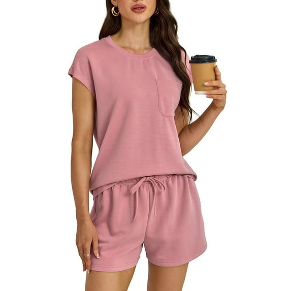 FOLUNSI Womens Two Piece Sets Casual Cap Sleeve with shorts Lounge Set Vacation Outfits Pajama Sets with Pocket S-XXL