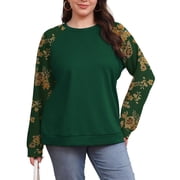 FOLUNSI Pullover Sweatshirt - Crew Neck, Long Sleeve - Womens Plus 2XL