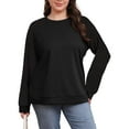 thumbnail image 1 of FOLUNSI Women's Plus Size Sweatshirt Cable Knit Sleeve Crew Neck Print Splicing tops Black L, 1 of 8