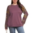 thumbnail image 1 of FOLUNSI Women's Plus Size Sweatshirt Long Sleeve Crew Neck Print Splicing tops Purple 2XL, 1 of 8