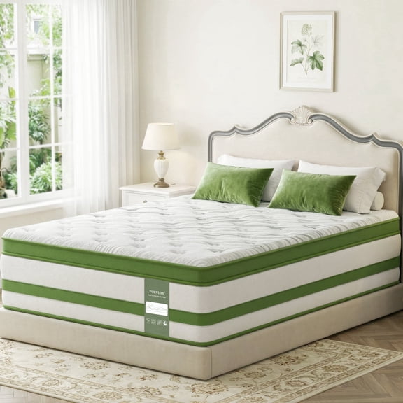 FOLVUTY Full Mattress, 12 inch Gel Memory Foam Hybrid Mattress and Pocket Springs, Green Tea Infused High-Density Foam, Medium Firm, Edge Support