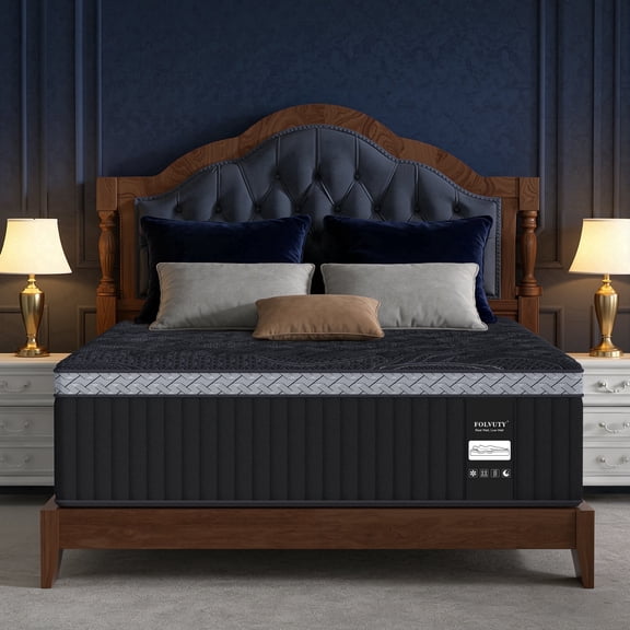 FOLVUTY King Mattress 14 inch Medium Firm Hybrid Mattress in a Box, Graphene-Infused High-Density Support Foam, Gel Memory Foam, Pocket Coils, Black
