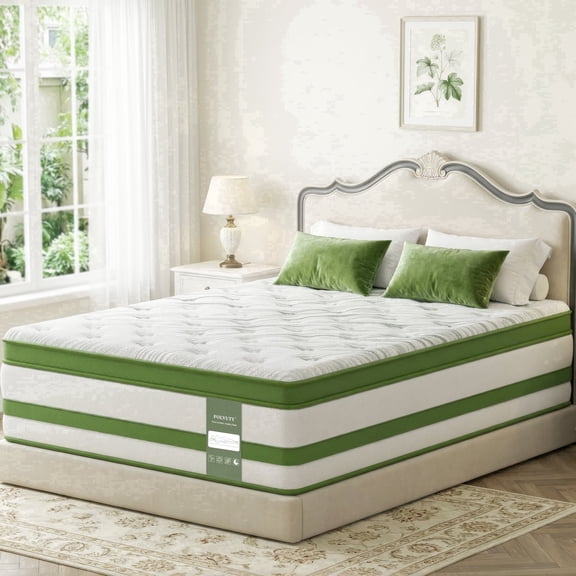 FOLVUTY Queen Mattress 14 inch Gel Memory Foam Hybrid Mattress and Pocket Springs, Green Tea Infused High-Density Foam, Medium Firm, Edge Support