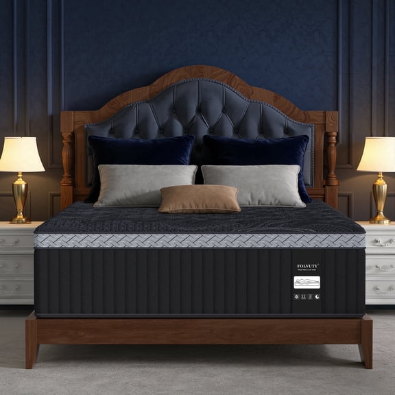 FOLVUTY California King Mattress 14 inch Medium Firm Hybrid Mattress in a Box, Graphene-Infused High-Density Support Foam, Gel Memory Foam, Pocket Coils, Black