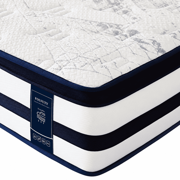 FOLVUTY King Mattress 14 inch Cooling Hybrid Mattress, Gel Memory Foam and Pocket Coils, 7-Zone Support, Pressure Relief, CertiPUR-US, Medium Firm