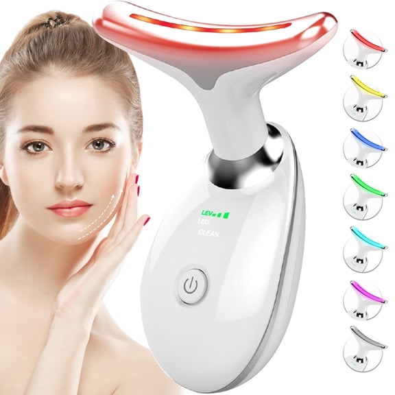FOLYX 7-Color LED Facial Skin Care Tool for Face & Neck, Vibrating Face Massager with Heating Function, Glossy White