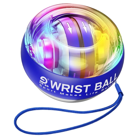 FOLYX Auto-Start Gyroscopic Wrist Trainer Ball - Forearm Exerciser for Strengthening Arms, Fingers, and Grip - Black with Colorful Light