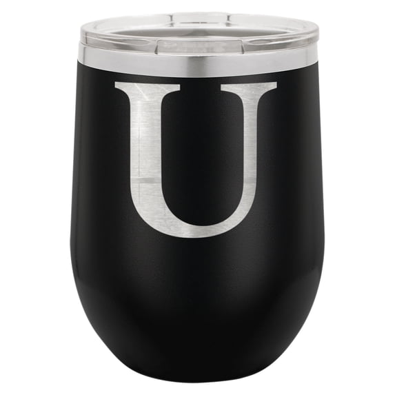 FOMA FAMILY 12 oz Wine Tumbler - Classic Initial U - Black Silver ...