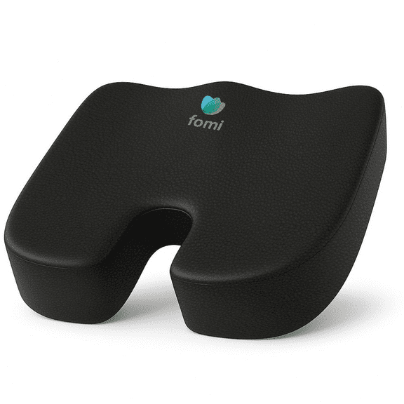 FOMI Extra Thick Firm Coccyx Orthopedic Memory Foam Seat Cushion Water Resistant Leather Cover for Incontinence Protection Black Large Cushion for Car or Truck Seat, Office Chair, Wheelchair