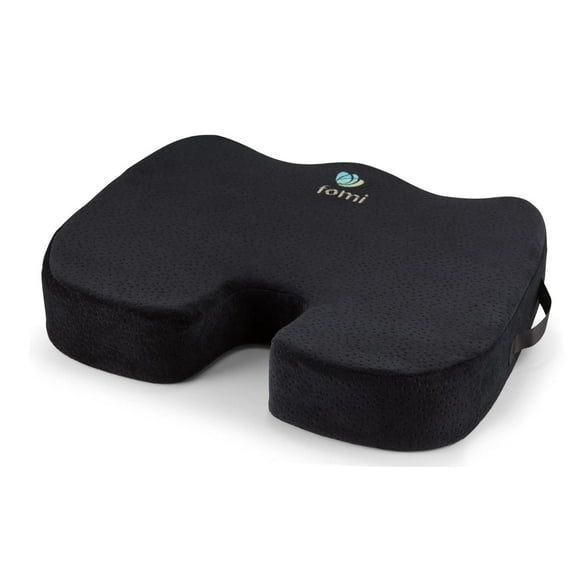 FOMI Extra Wide and Thick Firm Coccyx Seat Cushion | 20” x 16” x 3.5” | Large Black Orthopedic Memory Foam Pad for Car or Truck Seat, Office Chair, Wheelchair | Back Pain Relief