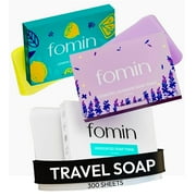 FOMIN - Antibacterial Paper Soap Sheets for Hand Washing - (300 Sheets) Lemon, Lavender, Unscented Travel Soap Sheets, Dissolvable Camping Mini Soap, Portable Soap Sheets