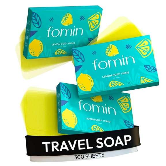 FOMIN - Antibacterial Paper Soap Sheets for Hand Washing - (300 Sheets) Lemon Portable Travel Soap Sheets, Dissolvable Camping Mini Soap, Portable Soap Sheets