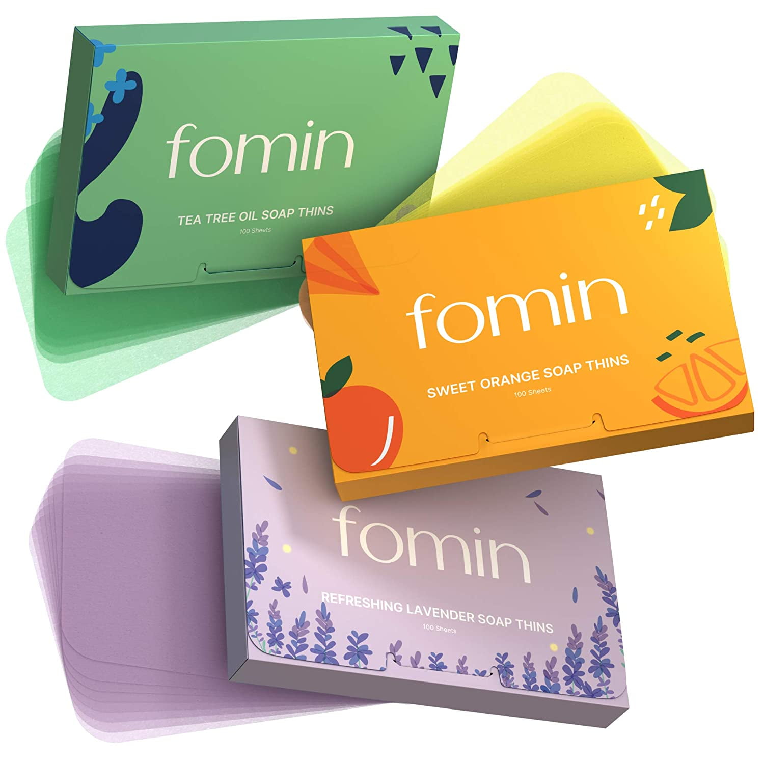 FOMIN - Antibacterial Paper Soap Sheets for Hand Washing - (300 Sheets) Orange, Tea Tree, Lavender Portable Travel Dissolvable Camping Mini Soap, Portable Soap Sheets