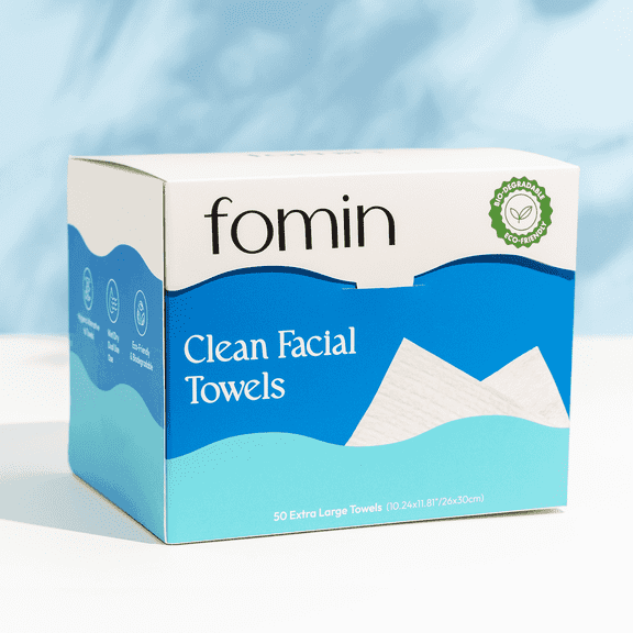 FOMIN Clean Facial Towel 50 Count - Clean Disposable Face Towelette XL - Biodegradable, Ultra-soft, Plant Based & Tear-Resistant Face Cloths - Towels for Makeup Remover & Reduce Acne for Clearer Skin