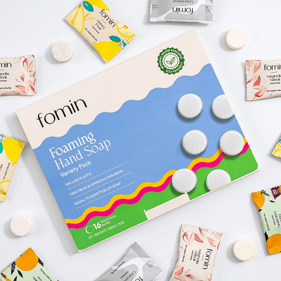 FOMIN Foaming Hand Soap Refills (16 Pack) - Variety Pack Foaming Hand Soap Tablets - Skin Friendly Foam Soap Refill for Hand Wash - Makes 128 fl oz (16 x 8 fl oz)