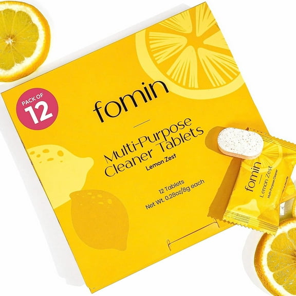 FOMIN Multi Surface Cleaner Refill Tablets (12 Pack) - Lemon Zest - All Purpose Cleaner Refill Tablets, All-In-One Tablet Cleaner For Household & Kitchen Cleaning - Makes 204 fl oz (12 x 17 Fl oz)