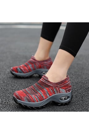 1 Pair Red Knit Jogging and Walking Shoes Comfortable Lightweight Sneakers for Daily Wear