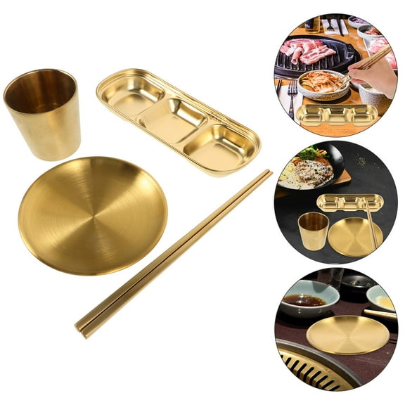 FOMIYES 1 Set 5.5x5.5x0.4in Golden 3-Grid Tray Dipping Dish Cup For Hot Pot Restaurants And Barbecue Restaurants