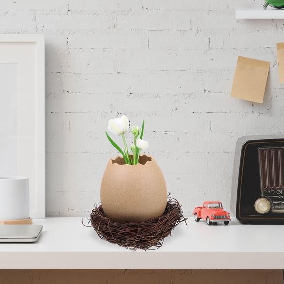 FOMIYES 1 Set Stylish Egg-shaped Design Eggshell Planter Multi Ceramics Ornament