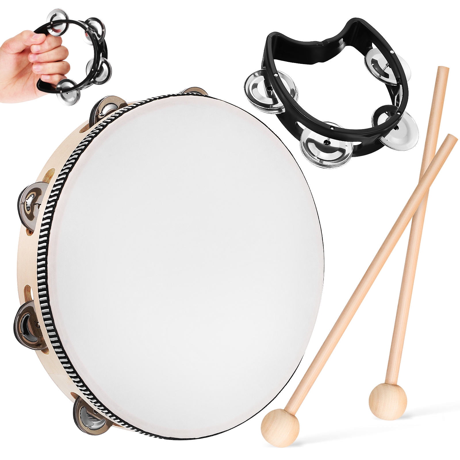 FOMIYES 1 Set Tambourine With Mallets Tambourine Musical Instrument Tambourine Drums For Adults