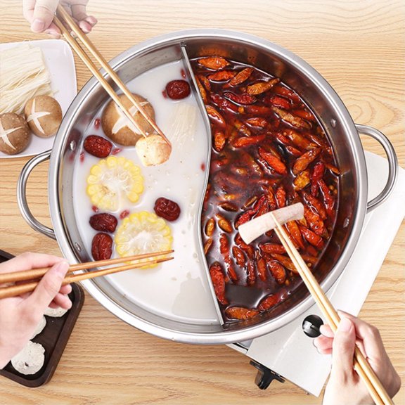 FOMIYES 1 Set Stainless Steel Hot Pot Pan, Round Hotpot Soup Cookware Pot for , Family Dinner and Home Cooking