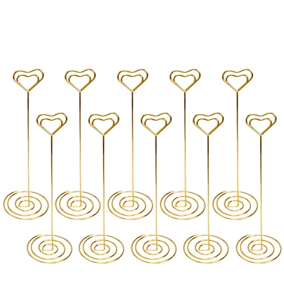 FOMIYES 10Pcs Memo Clip Heart Holder Golden Desktop Document Holder for Wedding Party