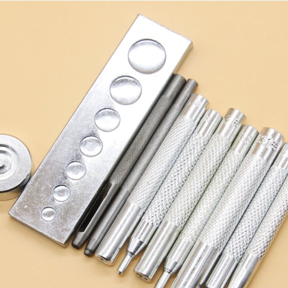 FOMIYES 11Pc Plated Silver Metal Punch Hole Snap Rivet Setter Base Kit for Manual Button Installation