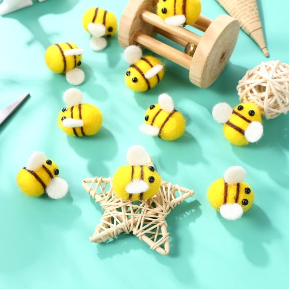 FOMIYES Wool Felt Bees Yellow Bee Plush for Hat Decoration and Crafts 12Pcs