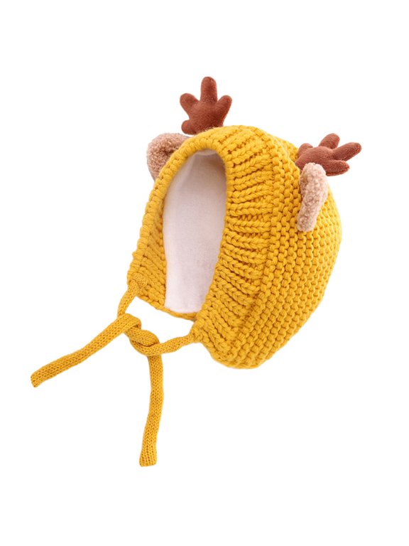 1Pack Baby Knitted Deer Hat Yellow Knitting Wool Warmth Christmas Theme for Children
