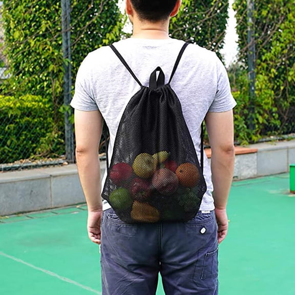 FOMIYES Black Polyester Drawstring Net Bag Camping Storage Pouch for Outdoor, Travel, and Daily Use