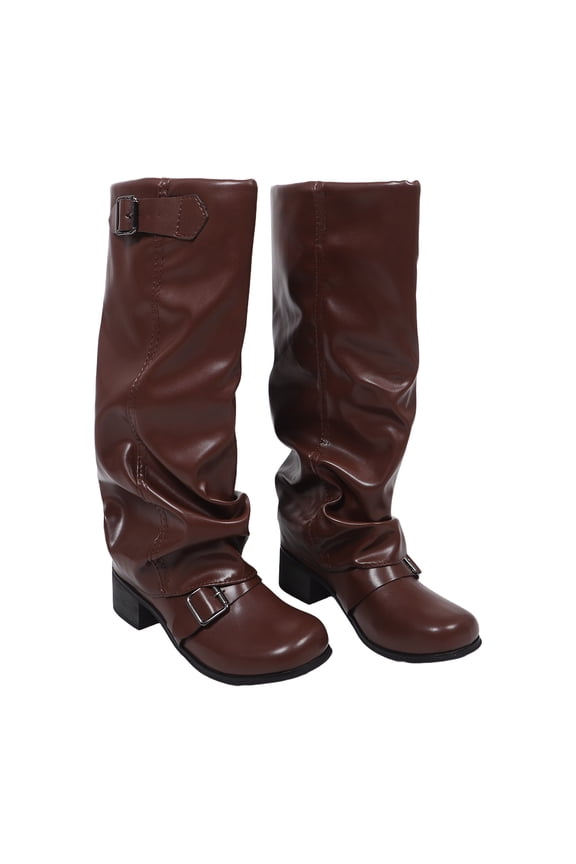 1 Pair Brown Women's Mid Calf Boots Vintage Western Style with Stable Antislip Sole Fashion Footwear
