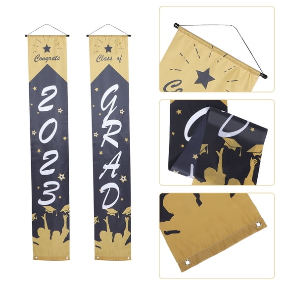 FOMIYES 1Pair Congrats Grad Door Couplets Black Hanging Decoration for Graduation Event