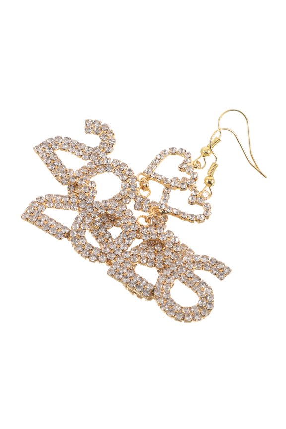 1Pair Lightweight Rhinestone Earrings with 2026 Number Design for New Year Festive Events