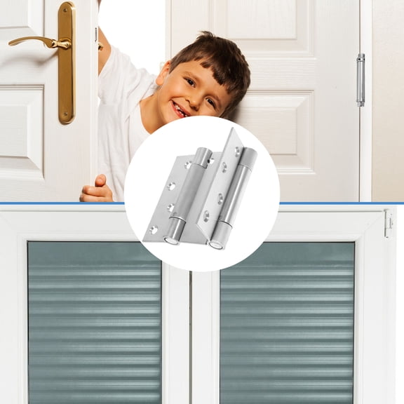 FOMIYES Spring Door Hinge Silver Stainless Steel 1 Pair Double Swinging