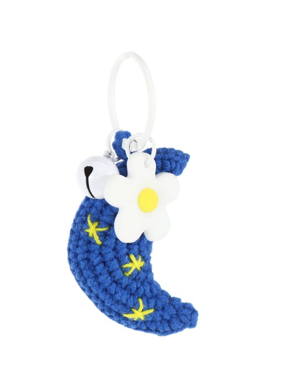 Moon Keychain Pendant Blue Wool Adornment for Bags Backpacks Luggage