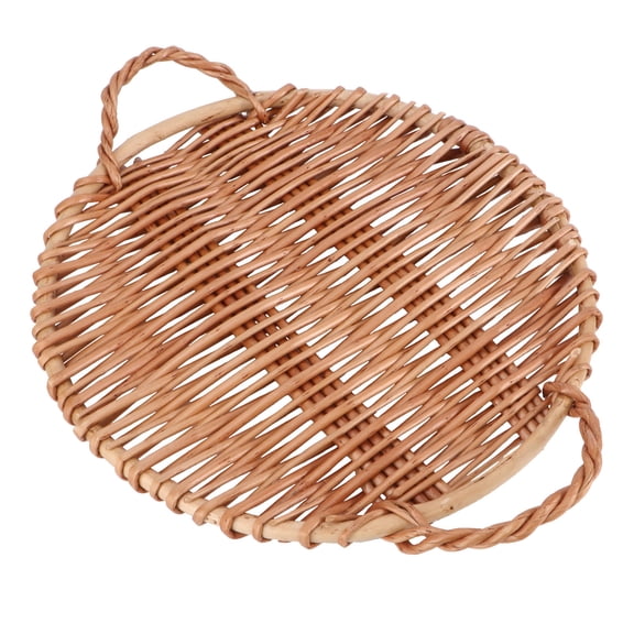 FOMIYES 1Pc Brown Round Willow Food Storage Tray for Snacks Fruit and Home Supply