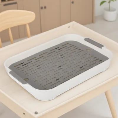 FOMIYES 1Pc White Double Layer Plastic Drain Rack Tray for Home Use with Portable Handles