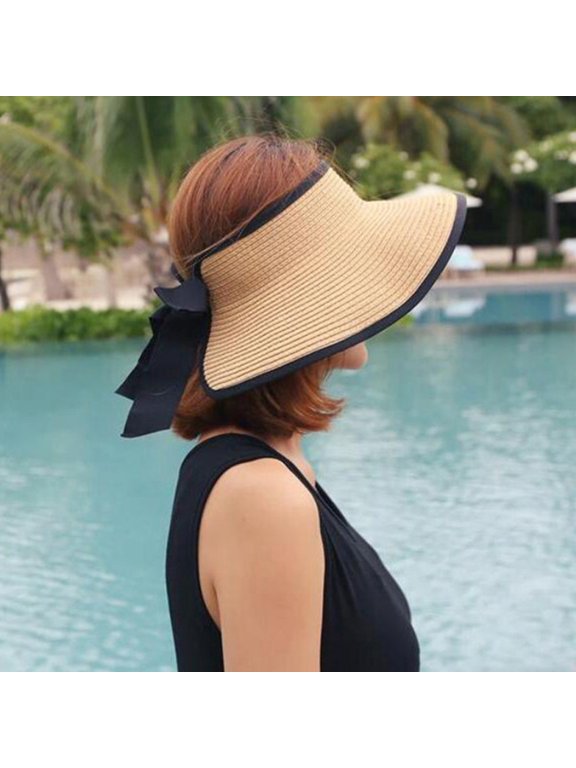 Beige PP Grass Sun Hat, Lightweight Wide Brim UV Outdoor Beach Garden Travel Hat for Women and Men