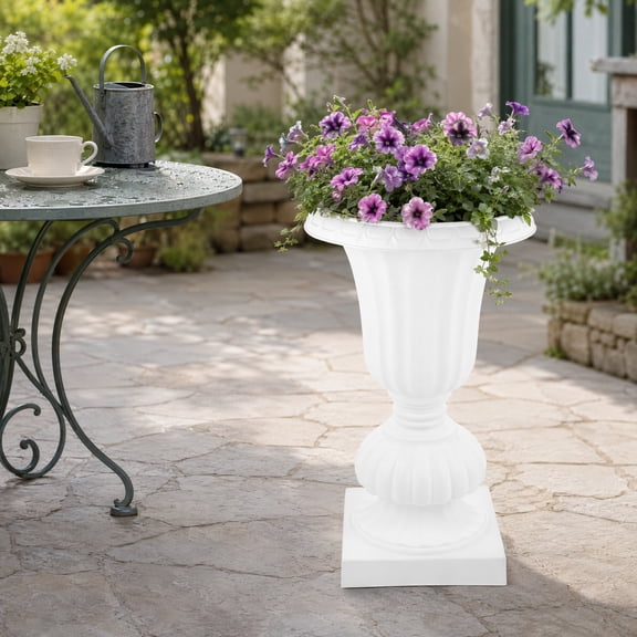 FOMIYES Vintage White Resin Roman Column Decorative Flowerpot Indoor Outdoor Planter 1 Pc