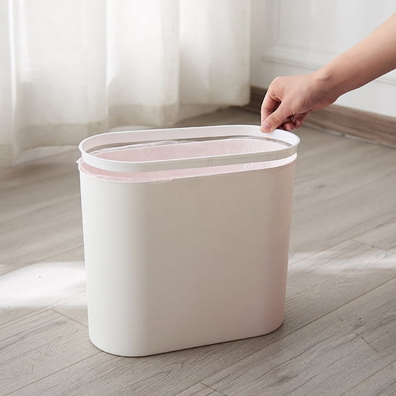 FOMIYES White Plastic Press-Top Trash Can, Simple and Practical Household Garbage Bin for Kitchen and Storage Use