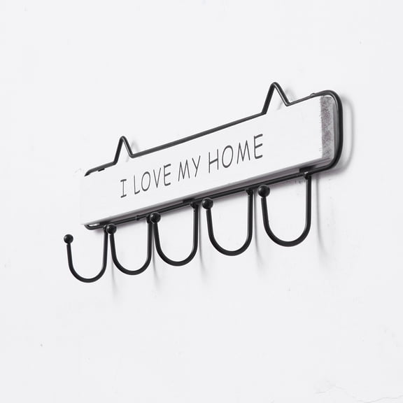 FOMIYES 1-Piece White Wood Wall Hook Rack with Iron Hooks, Decorative Coat Towel Hanger for Living Room Kitchen Bedroom Decor