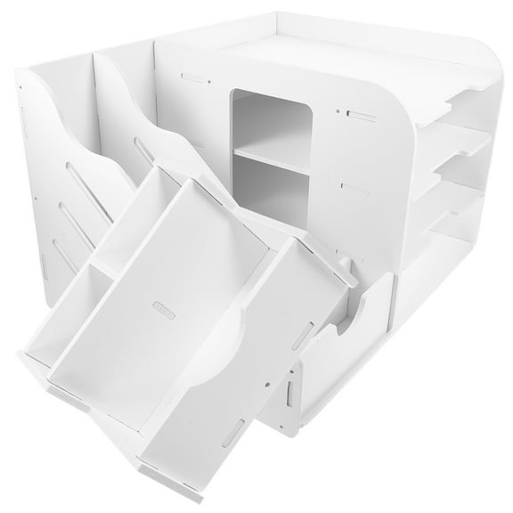 FOMIYES White Office Paper Organizer, 1 Piece Tiered Rectangular Design, Wood and Plastic Composite, Simple and Functional