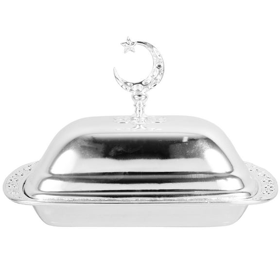 FOMIYES 1Pcs Rounded Rectangular Butter Dish With Handle Iron Food Preservation Serving Tray For Home Party Banquet