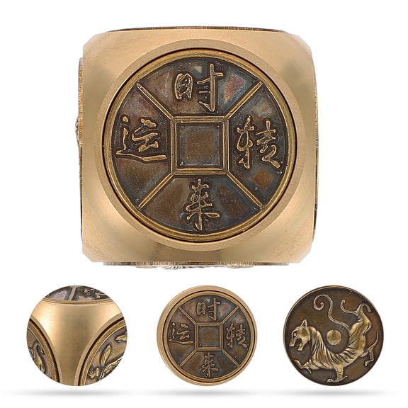FOMIYES Brass Hexahedral Ornament Set, Golden Decorative Piece for Chinese Home Decor and Tabletop Display
